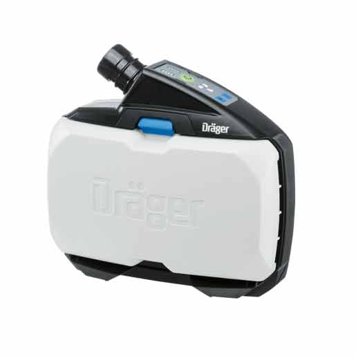 Dräger X-plore 8500 Gebläsefiltergerät Weißes Dräger Gebläsefiltergerät mit schwarzem Bedienfeld.