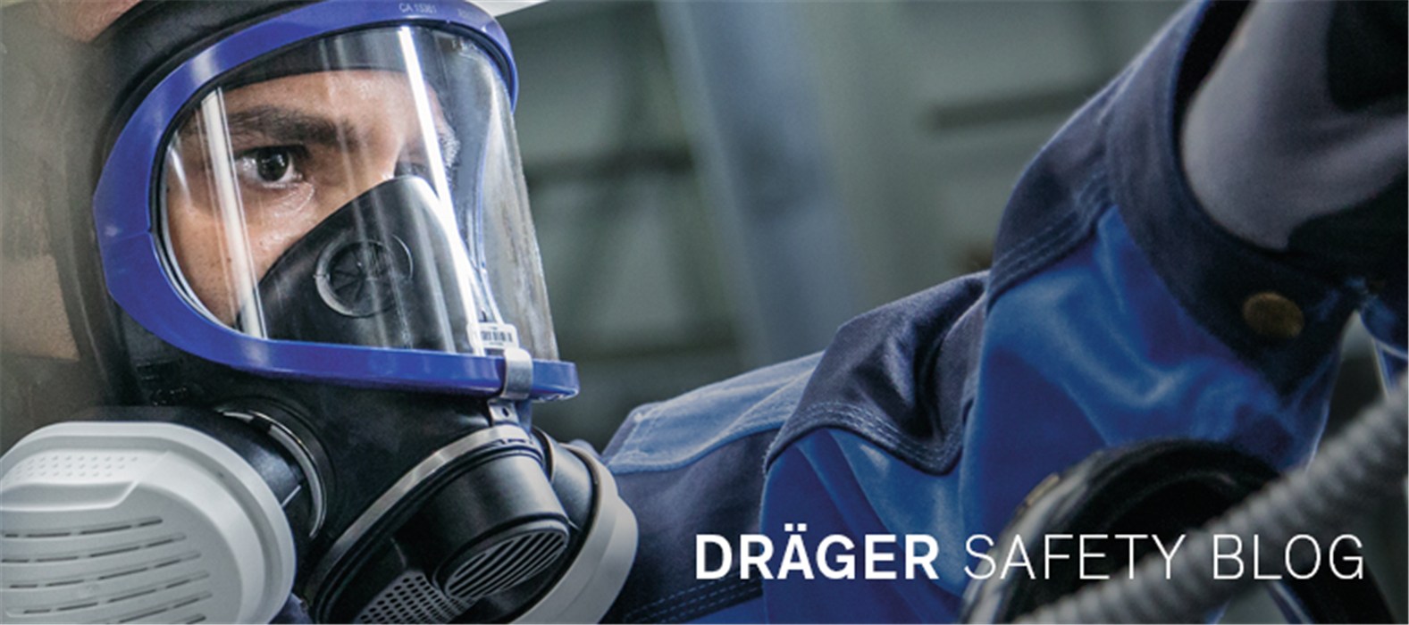 Schutzmaske für Sicherheitstechnik Nahaufnahme einer Person mit Dräger-Atemschutzmaske