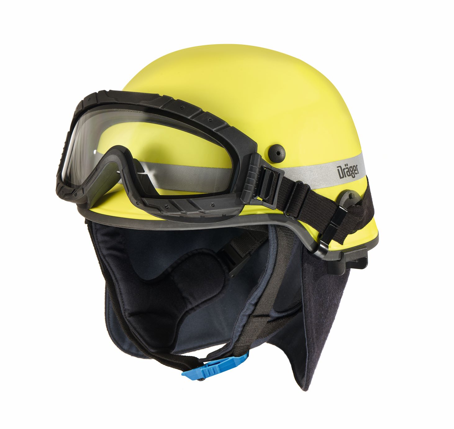 Gelber Dräger-Schutzhelm HPS 4500 mit Schutzbrille.