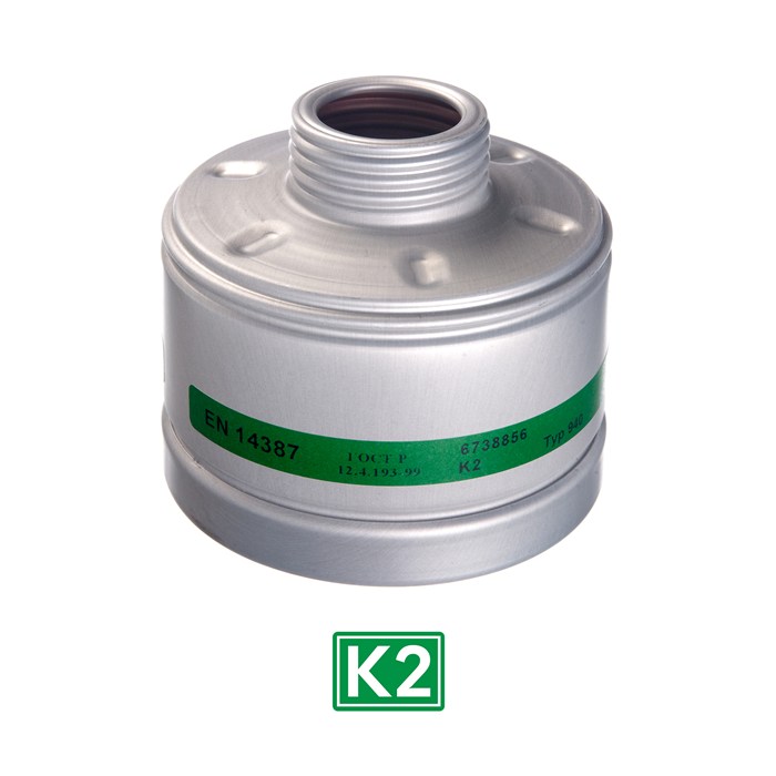 Dräger Rd40 K2 Filterpatrone Silberne Filterpatrone mit grüner Beschriftung "EN 14387".