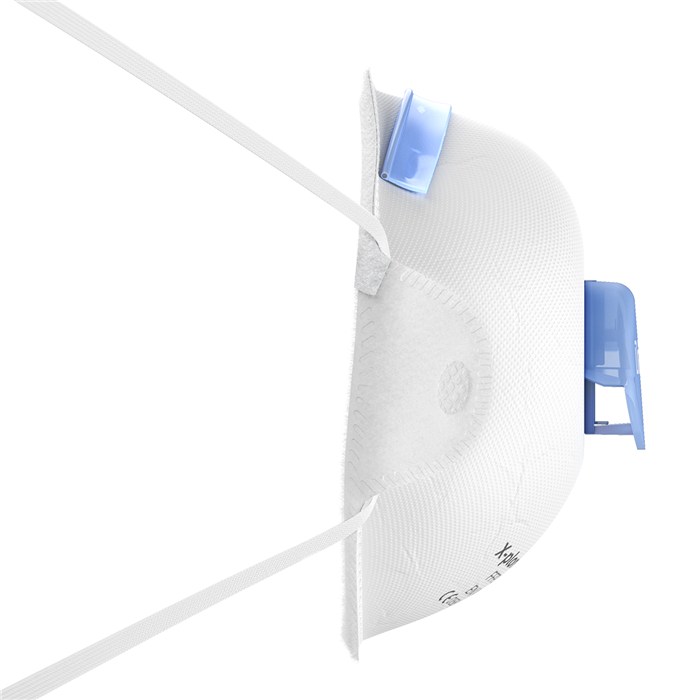 Atemschutzmaske X-plore 1320V Seitenansicht einer weißen Atemschutzmaske mit Ventil.
