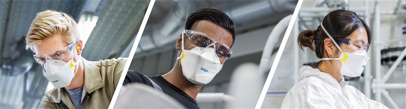 Dräger X-plore 1910 Atemschutz Mehrere Personen tragen Dräger X-plore 1910 Masken in einem industriellen Umfeld.