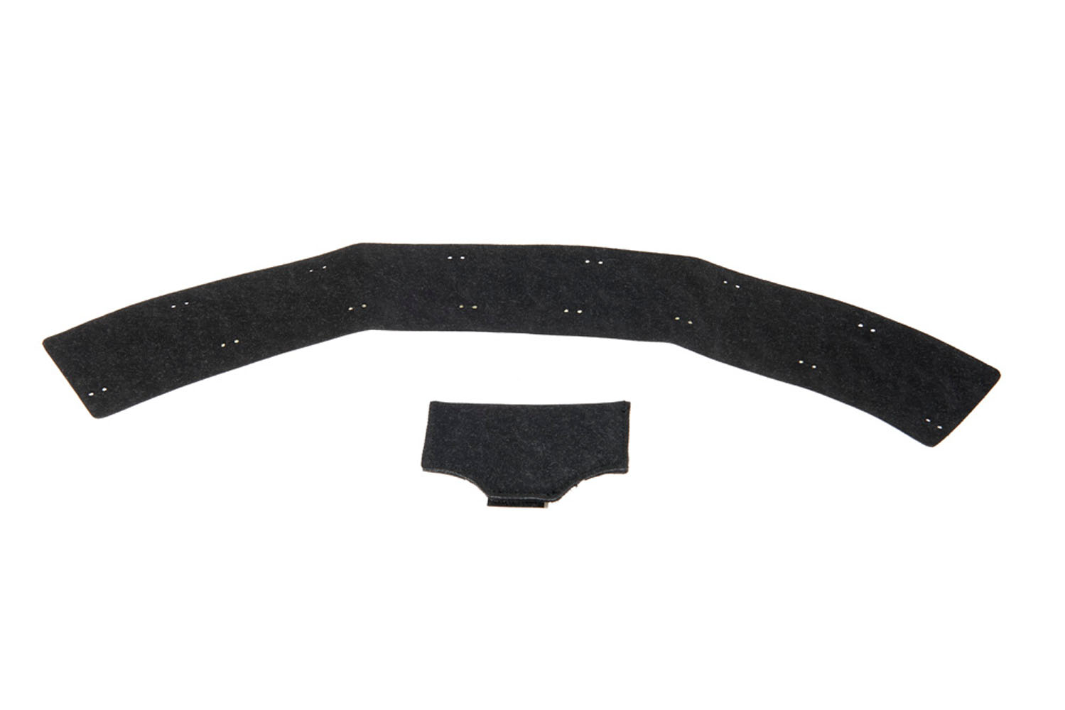 Schwarzes gepolstertes Befestigungsteil aus Filz für Dräger Atemschutzgerät, gebogen mit Befestigungslöchern.