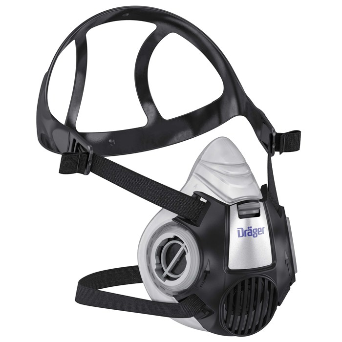 Dräger X-plore 3300 Halbmaske Die Dräger X-plore 3300 Halbmaske mit schwarzen Bändern und weißem Maskenkörper.