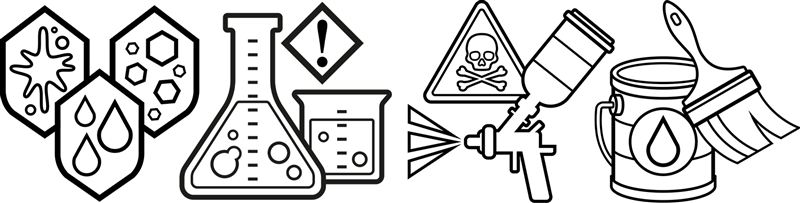Chemieschutz-Icons für Sicherheit Symbole für Schutz vor Chemikalien und gefährlichen Stoffen.