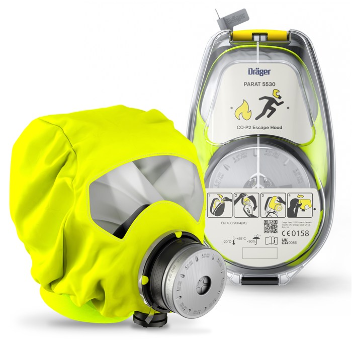 Fluchtmaske Dräger PARAT 5530 Gelbe Fluchtmaske mit Verpackung, Produkt Dräger PARAT 5530.