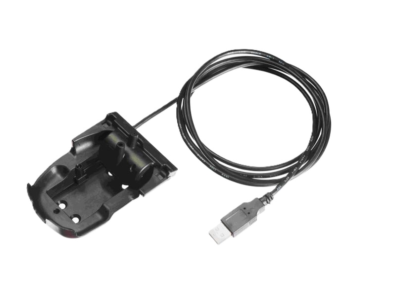 Schwarzes Kommunikationsmodul mit USB-Kabel für Dräger Pac-Geräte.