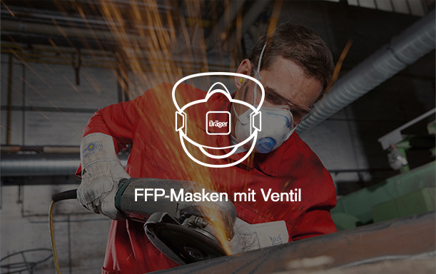 FFP-Schutzmaske mit Ventil für Arbeiter Arbeiter schleift Metall mit Schutzmaske von Dräger.