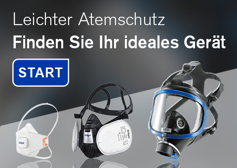 Atemschutzprodukte von Dräger entdecken Verschiedene Atemschutzmasken von Dräger, inklusive Einwegmaske, Halbmaske und Vollmaske.