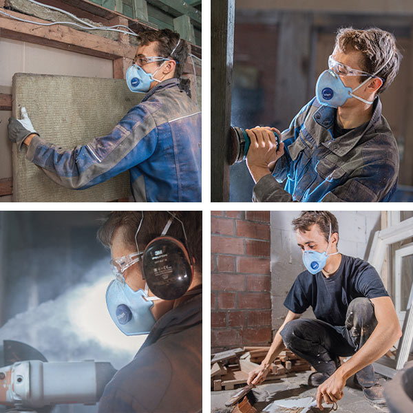 Handwerker mit FFP2 Staubmaske im Einsatz Szenen aus dem Handwerk mit der Dräger X-plore 1720 V FFP2 Staubmaske.