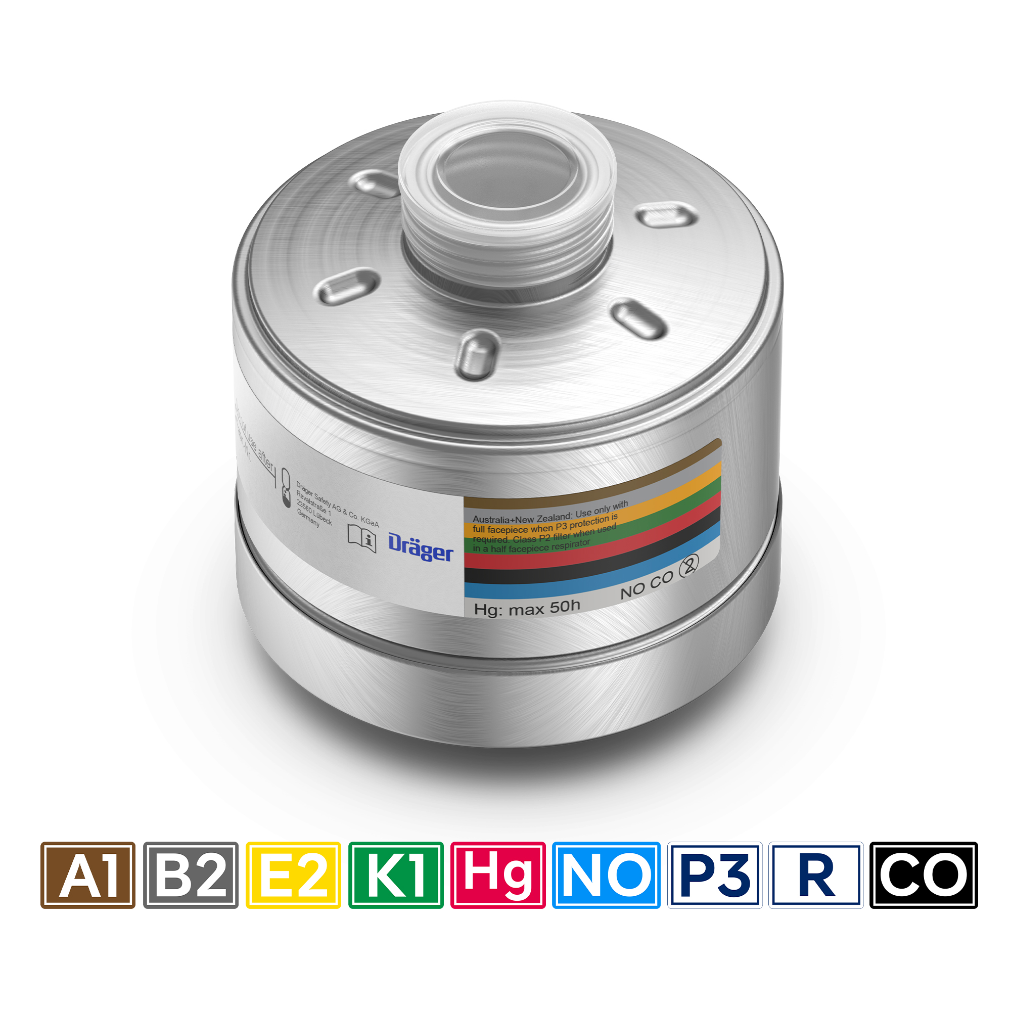 Dräger Atemschutzfilter Rd40 zur Schadstofffilterung.