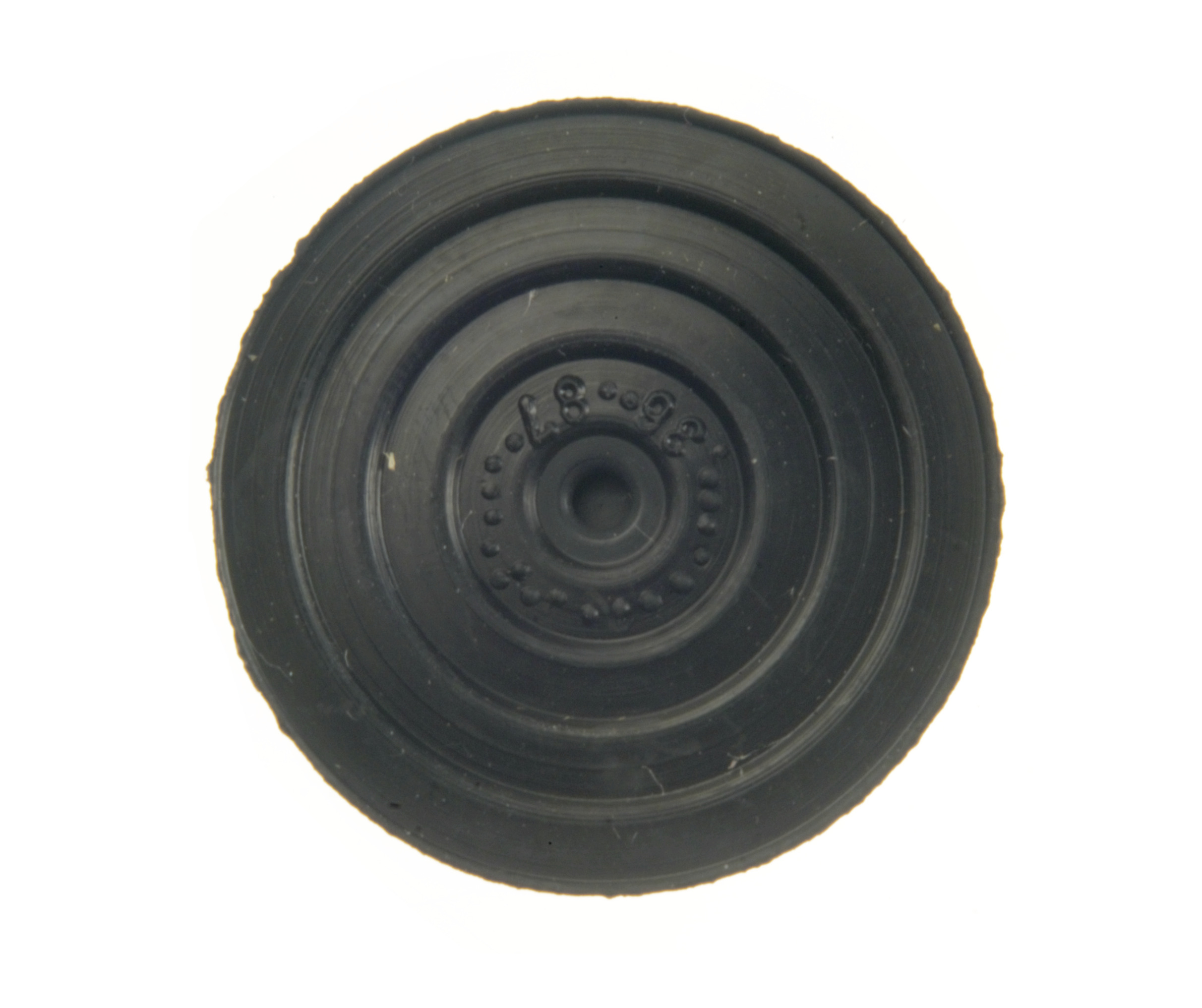 Rundes schwarzes Sicherheitsventil, Draufsicht, mittig.