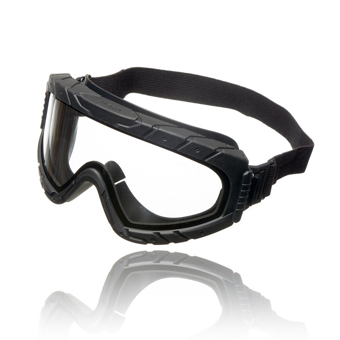 Schutzbrille Dräger X-pect 4800 Schwarze Schutzbrille mit elastischem Band und klaren Gläsern.