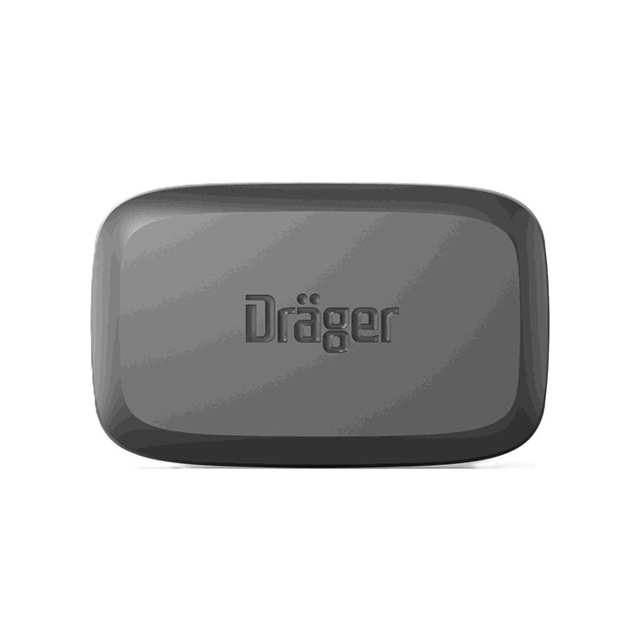 Rechteckiges Dräger-Gerät in schwarzem Gehäuse, frontalansicht.