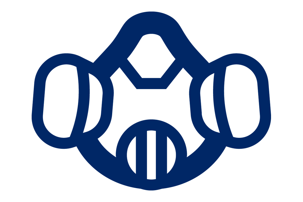 Blaue Halbmaske Symbol Abstrakte Darstellung einer blauen Halbmaske, quadratisch.