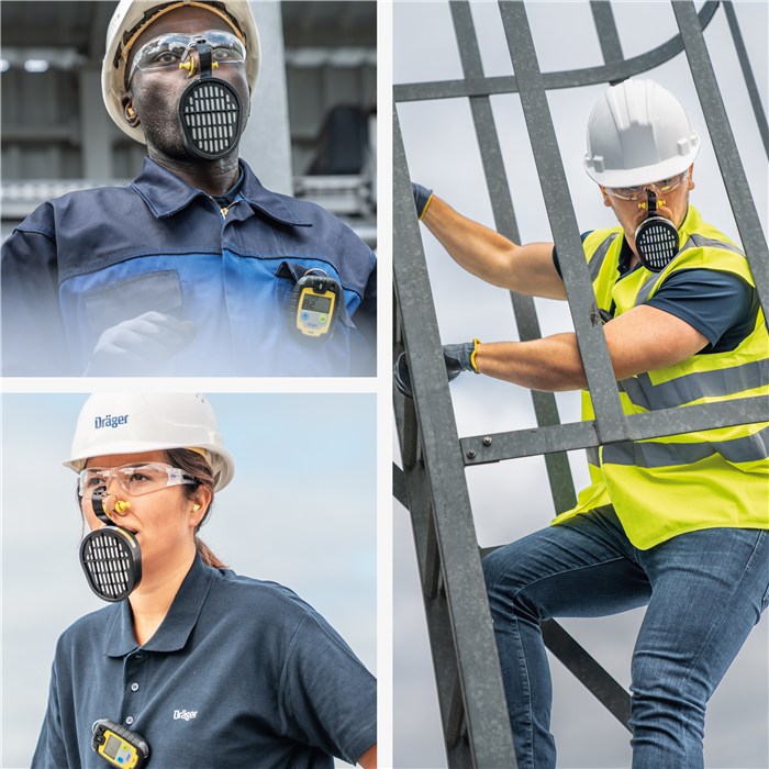Sicherheitstechnologie im Einsatz Personen mit Dräger Sicherheitsgeräten auf Baustelle.