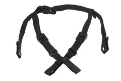 Dräger Kopfhalterung Kreuzgurt Schwarze Kopfhalterung mit verstellbaren, gekreuzten Gurten.