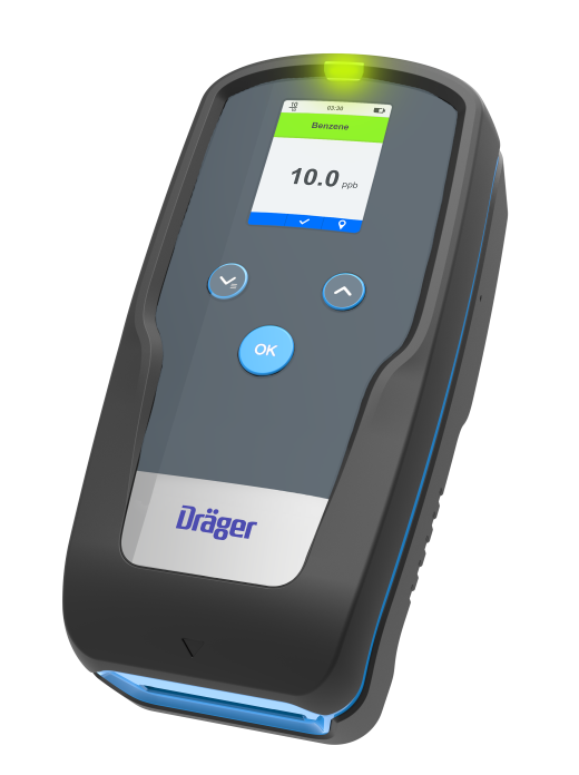 Dräger Atemluftanalysator im Webshop Handliches Atemluftmessgerät von Dräger mit Bildschirm und Bedienknöpfen.
