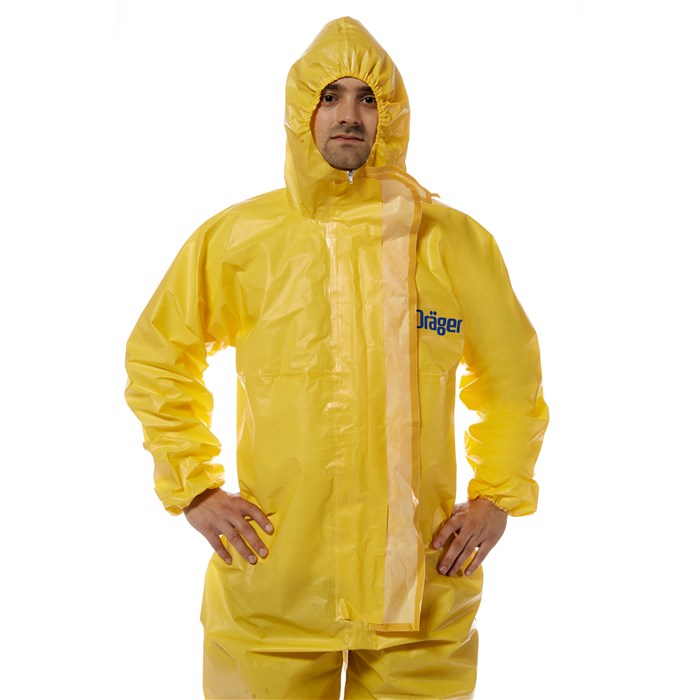 Chemikalienschutzanzug SPC 4400 Gelber Dräger Chemikalienschutzanzug mit Kapuze.