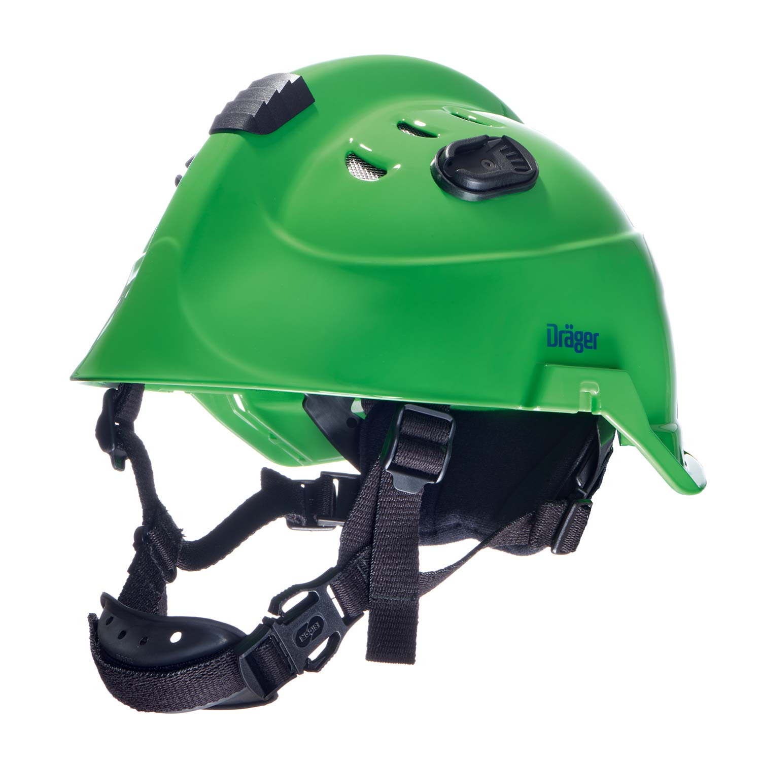 Grüner Dräger Schutzhelm HPS 3500 Grüner Schutzhelm mit Kinnriemen, Modell Dräger HPS 3500.