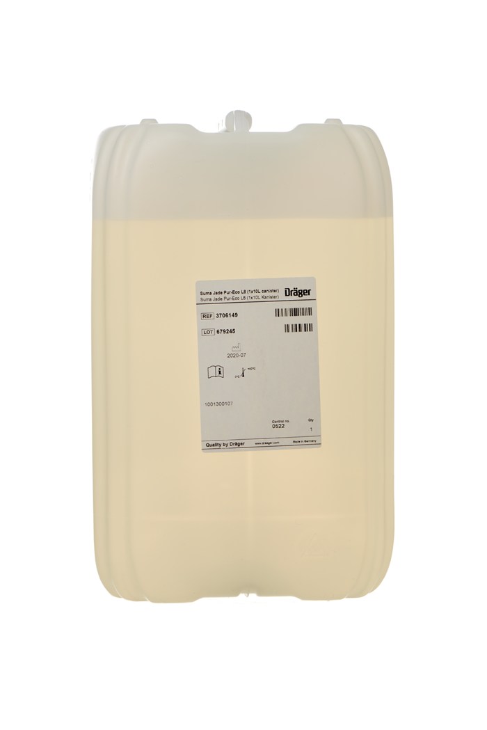 Kunststoffbehälter mit Etikett "Dräger Jade Pur Eco".