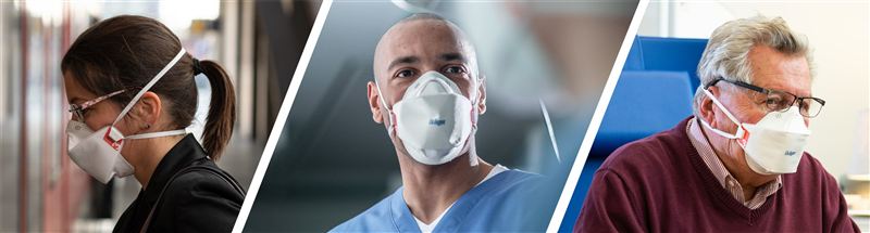 Atemschutzmasken im Einsatz Drei Personen tragen verschiedene Dräger Atemschutzmasken.