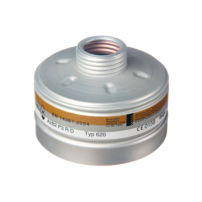 Rd40 Filter A2B2 P3 für Atemschutzmaske Silberner zylindrischer Atemfilter mit Schraubgewinde.