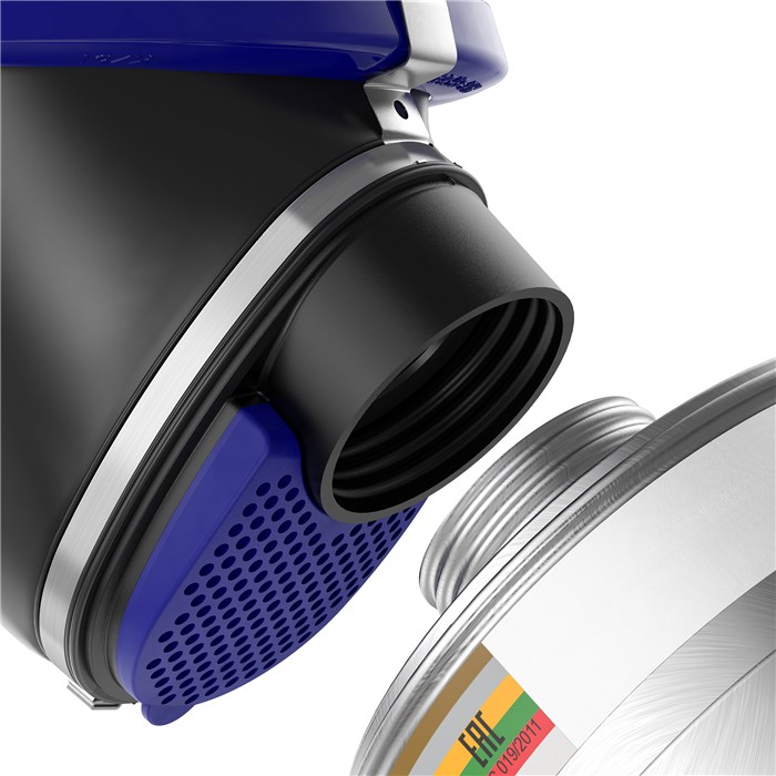 Dräger Rd40 Filter für Atemschutzmasken Nahaufnahme eines Rd40 Filters, Modell A2B2E2K1, neben einer Atemschutzmaske.