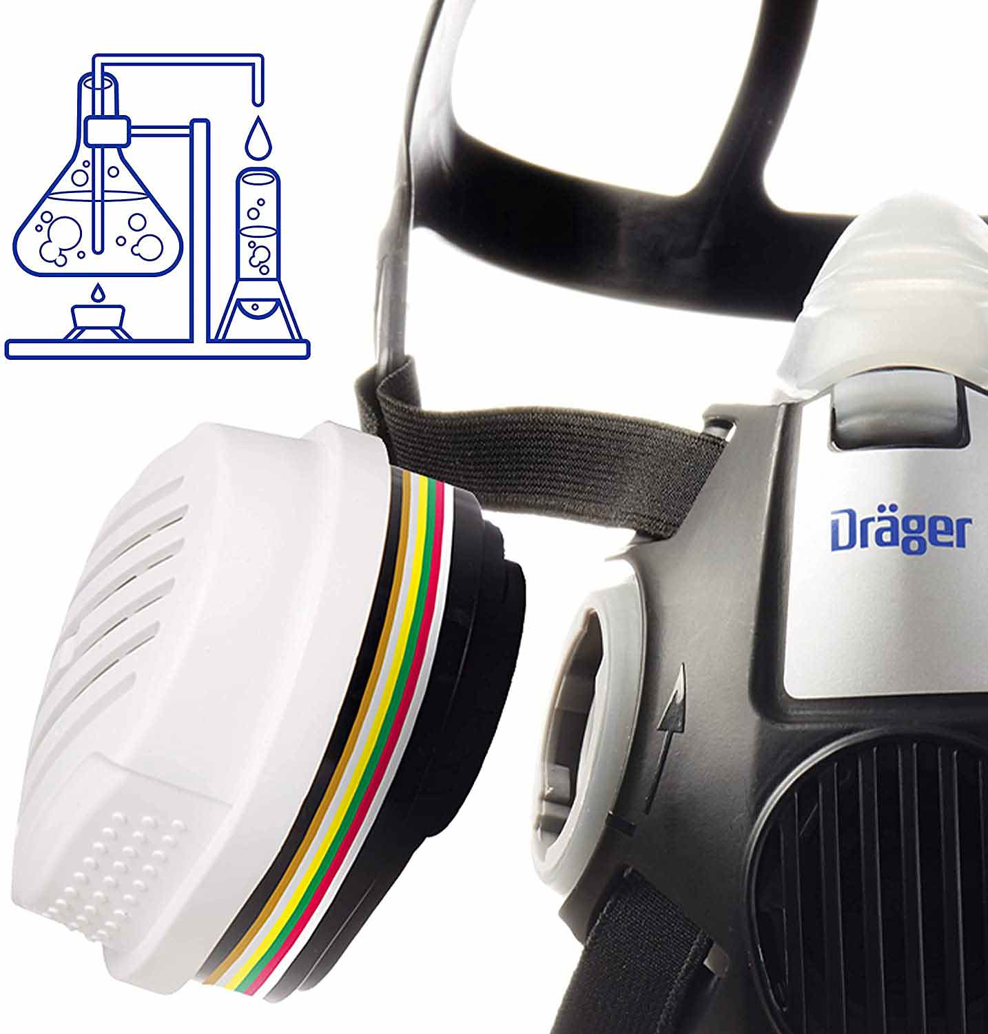 Nahaufnahme eines Dräger Kombinationsfilters mit Bajonettverschluss für Atemschutzgeräte.