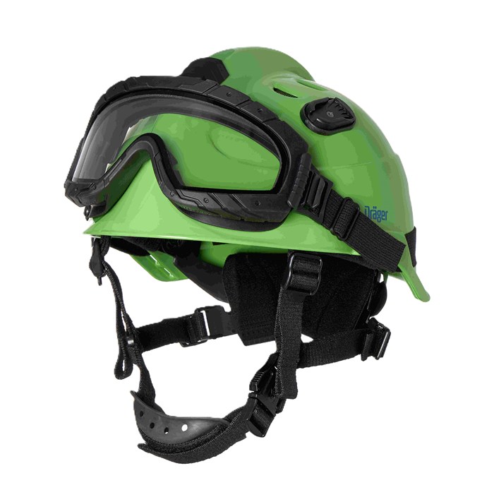 Schutzhelm Dräger HPS 3500 Grüner Schutzhelm Dräger HPS 3500 mit Schutzbrille.