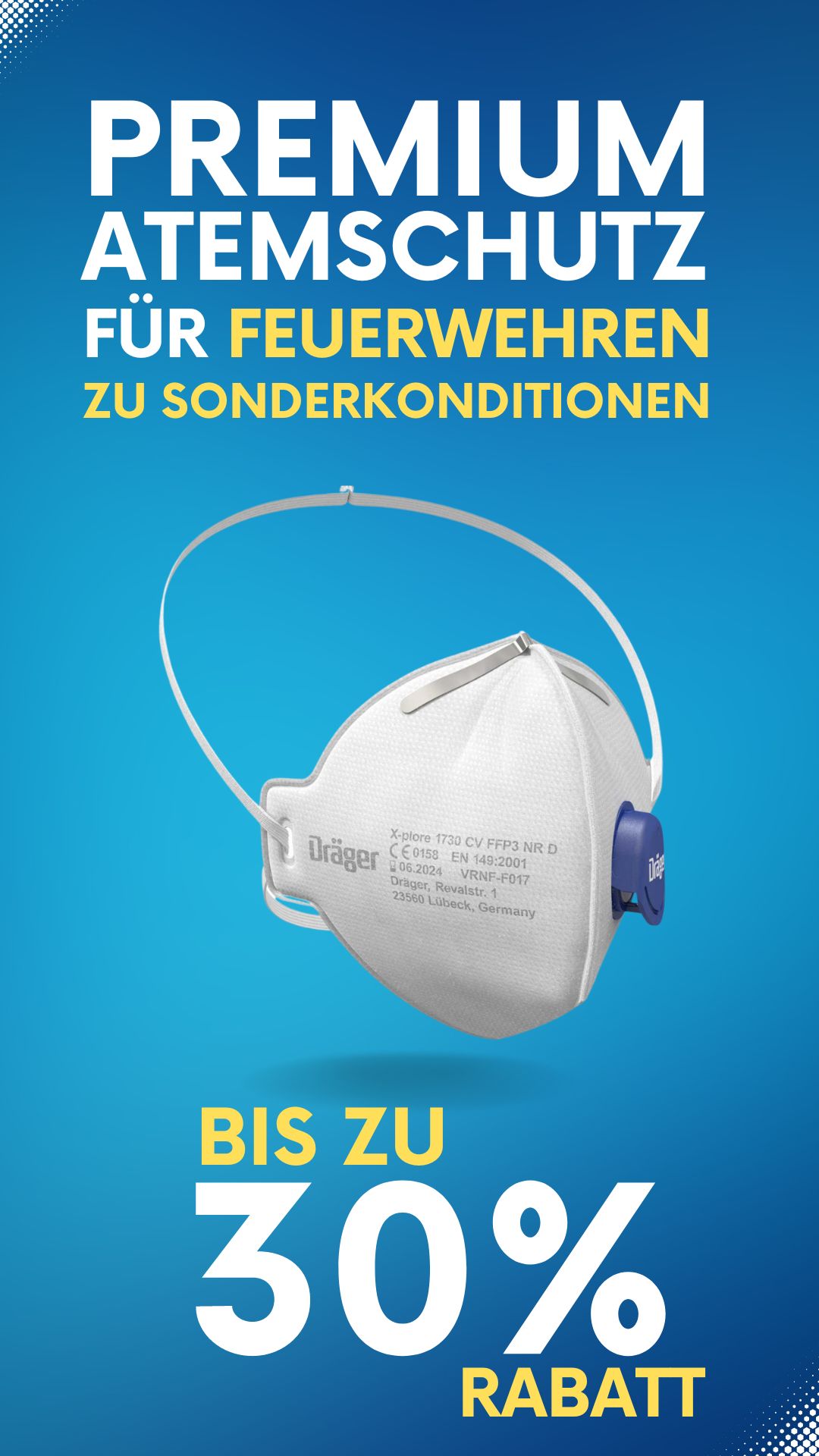 Atemschutzmaske Sonderangebot für Feuerwehr Dräger FFP-Maske, Sonderkonditionen für Feuerwehr, 30% Rabatt-Angebot.