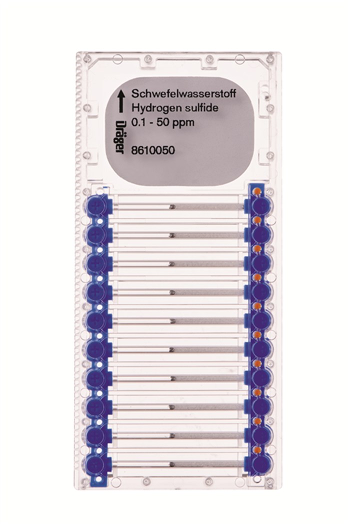 Gasdetektorröhrchen mit Messbereich 0,1–50 ppm für Schwefelwasserstoff.