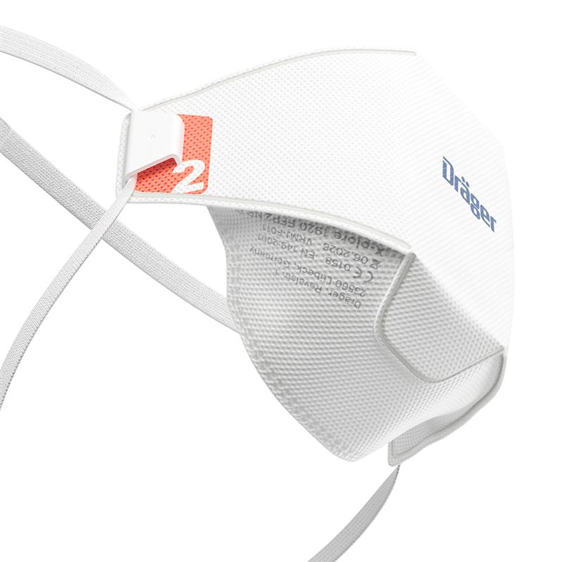 Dräger X-plore 1920 Atemschutzmaske Weiße Atemschutzmaske mit Dräger-Logo, seitliche Ansicht