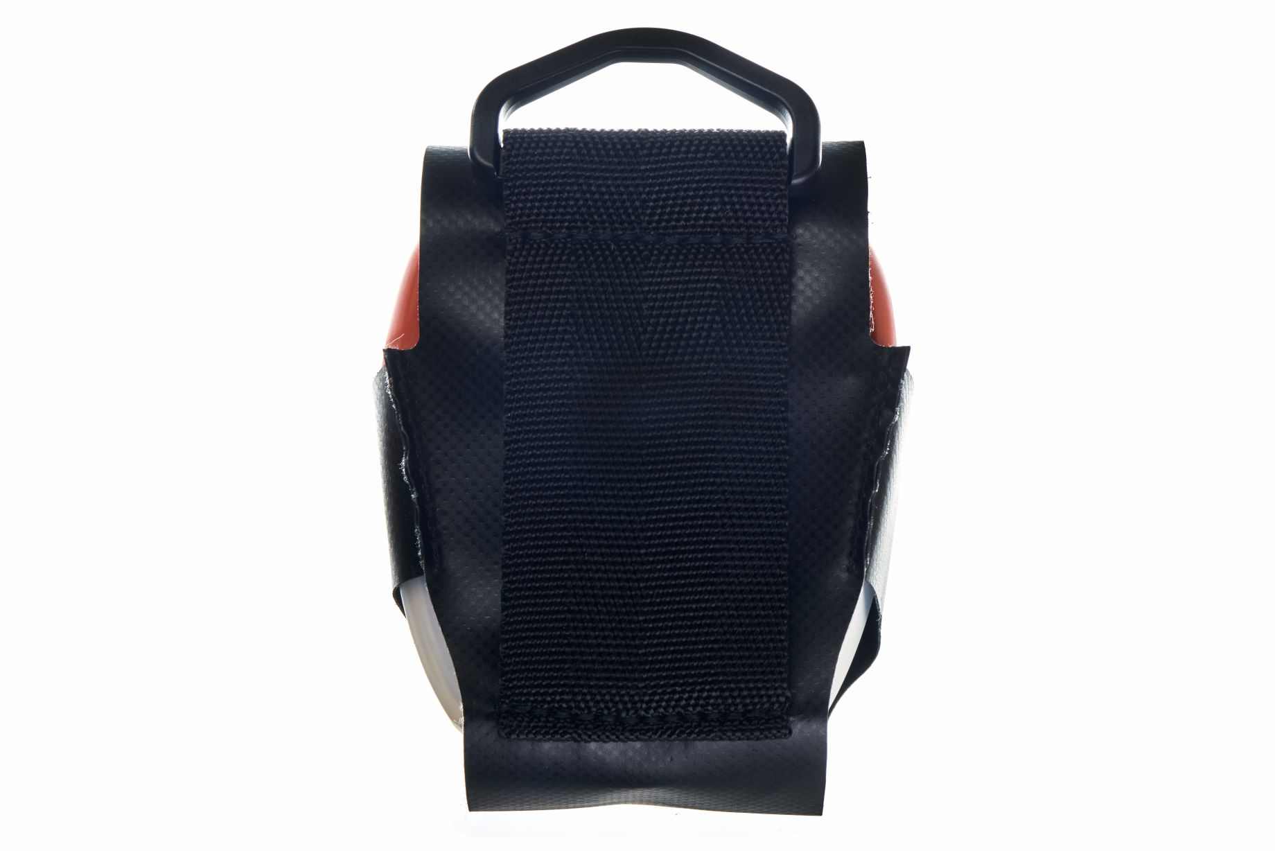 Dräger Sicherheitstasche D-24553 Rückansicht einer schwarzen Haltevorrichtung mit Griff.