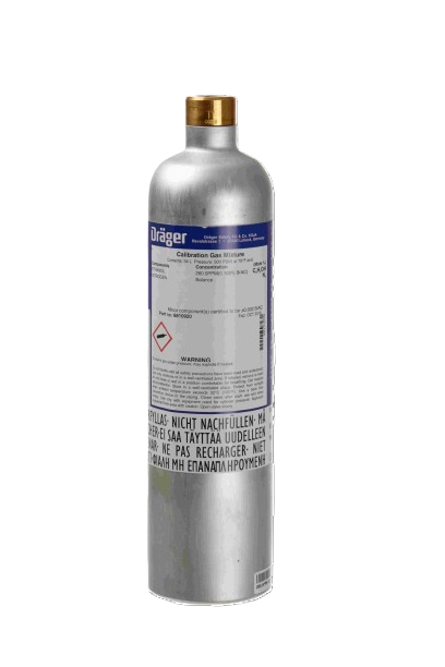 Dräger Gaskartusche Silberne Gaskartusche von Dräger mit Beschriftung und Warnhinweisen.