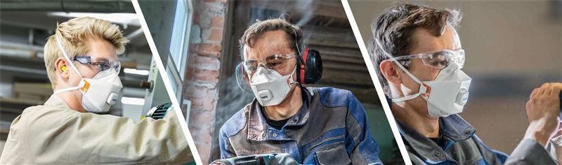 Atemschutz für Malerarbeiten Arbeiter mit Atemschutzmaske und Gehörschutz im Einsatz.