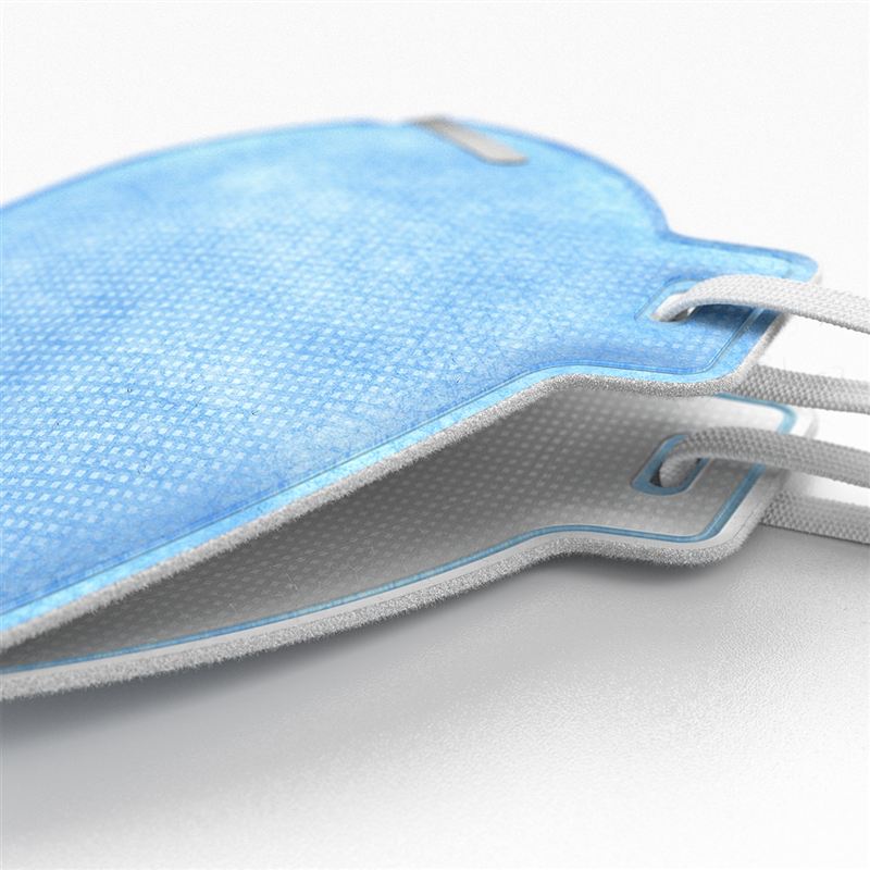 Atemschutzmaske X-plore 1720 Detail einer blauen Atemschutzmaske mit Gummibändern.