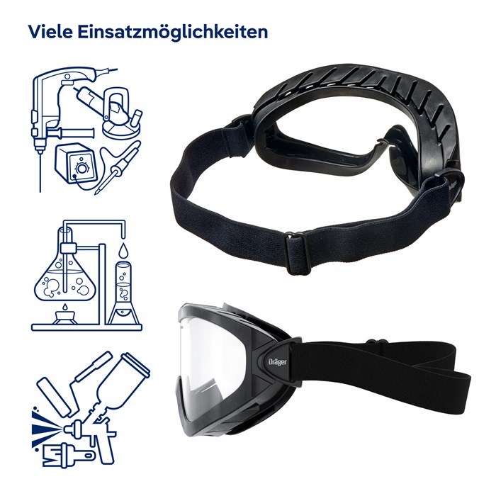 Dräger X-pect 4200 Schutzbrille Schwarz Schwarze Schutzbrille mit verstellbarem Kopfband von Dräger.