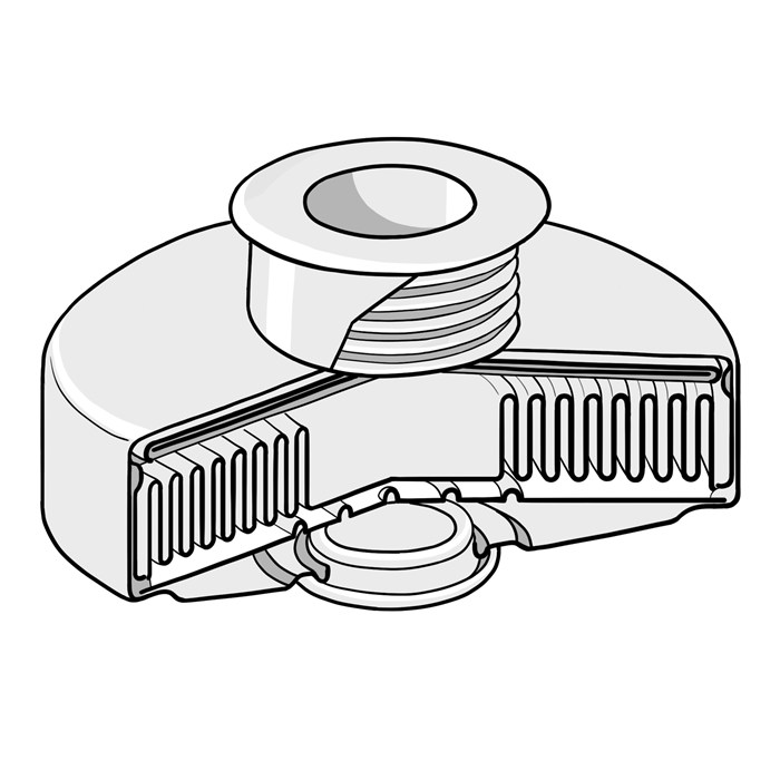 Rd40 Filter P3 Schnittmodell Illustration eines Schnittmodells eines Atemschutzfilters in weiß.