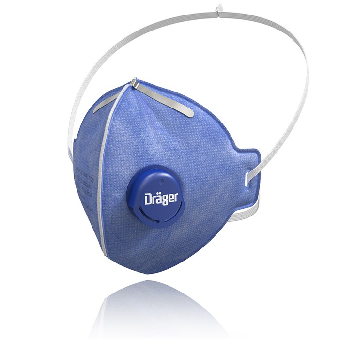 Atemschutzmaske Dräger X-plore 1710V Blaue Atemschutzmaske mit Ventil und elastischen Bändern.